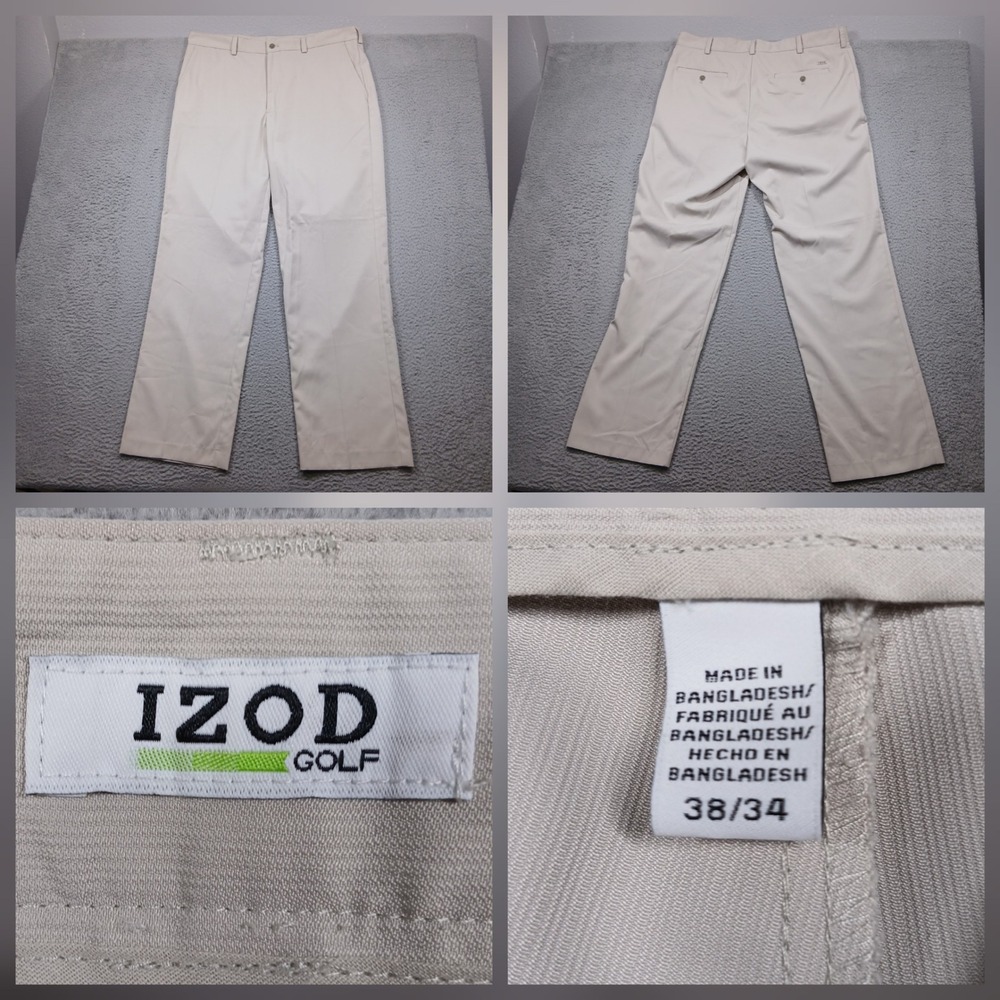 IZOD Golf‎ Pants Men's 38x34 Beige Performance Flat Front